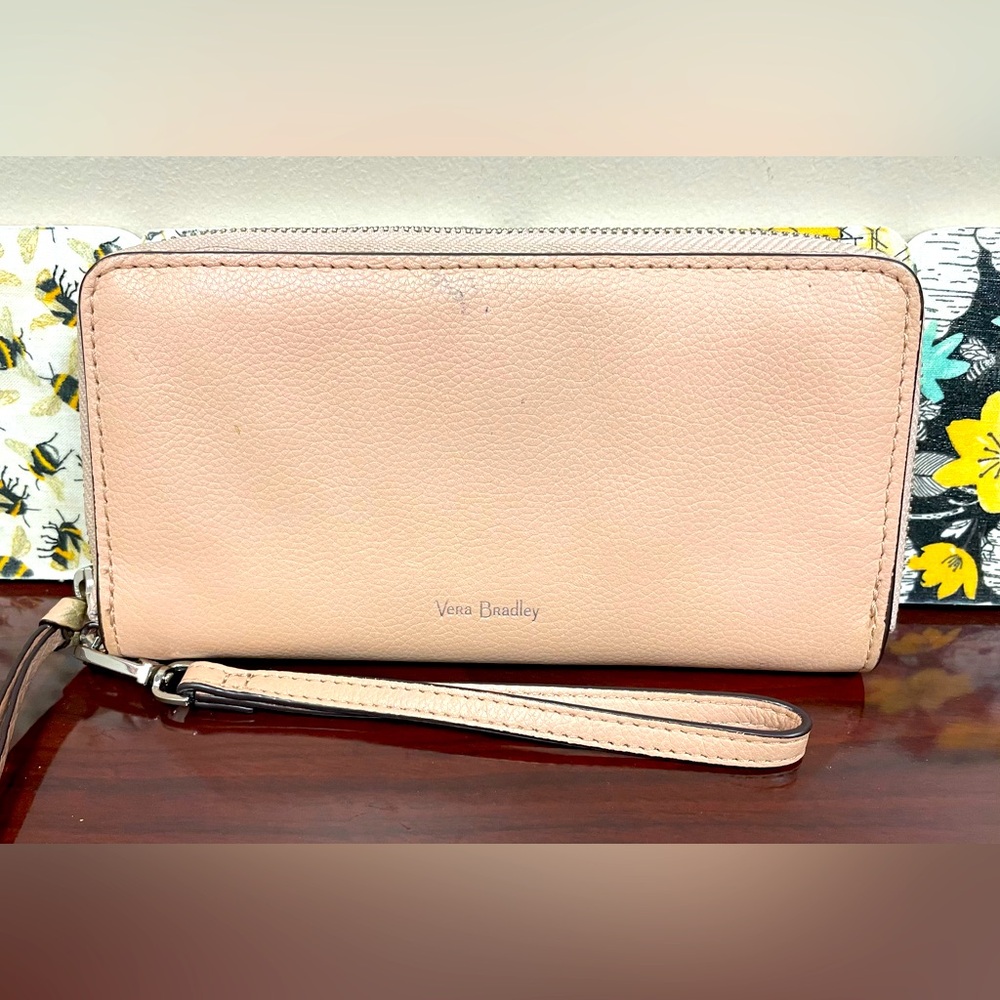 Vera Bradley Leather Zip Around Wallet Light Pink in nice preowned condition